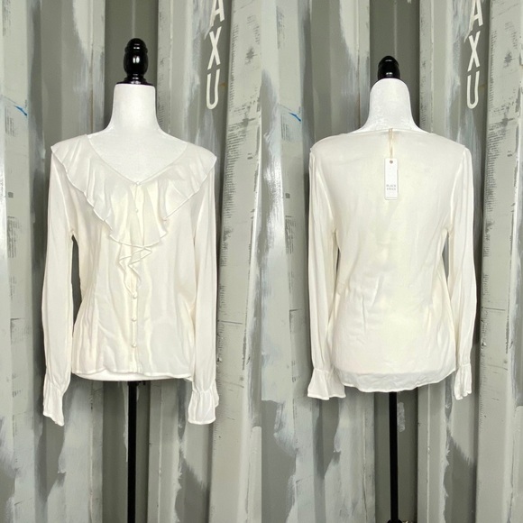 🆕 NWT Black Swan Long Sleeve Frilly White Ruffle Romantic Poet Blouse S/SMALL - Picture 3 of 11